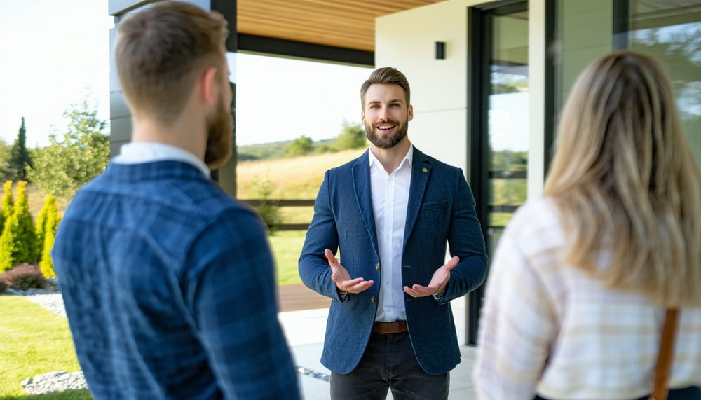 Professional real estate agent showing a home to clients